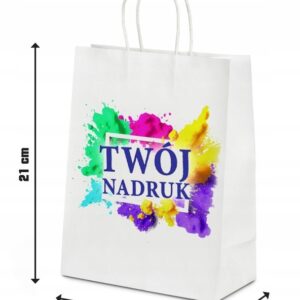 Torba papierowa 21x18x8cm biała, nadruk dwustronny, 10 szt.