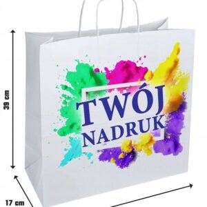 Torba papierowa 39x32x17cm biała, nadruk jednostronny, 10 szt.