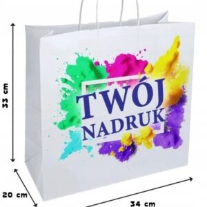 Torba papierowa 34x20x33cm biała, nadruk jednostronny, 10 szt.