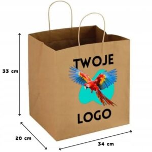 Torba papierowa 34x20x33cm eco kraft, nadruk jednostronny, 10 szt.